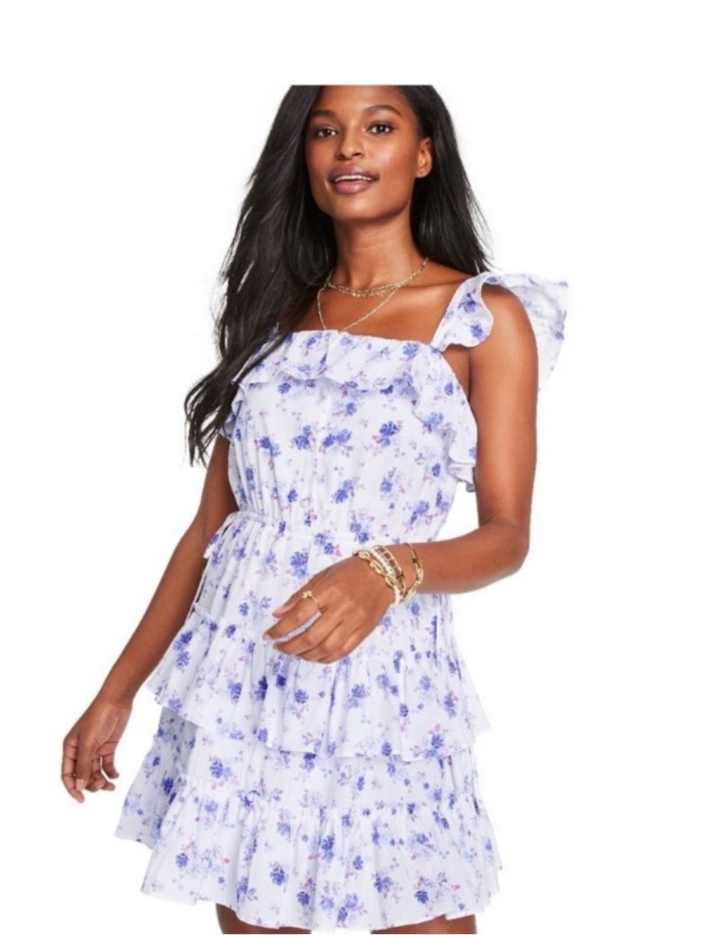 LoveShackFancy x Target Amalie floral Mini Dress Blue White Ruffle Size Small